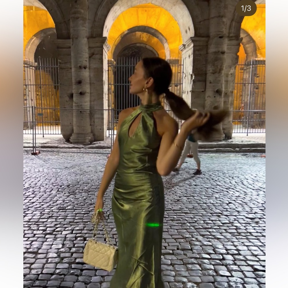 Green satin dress